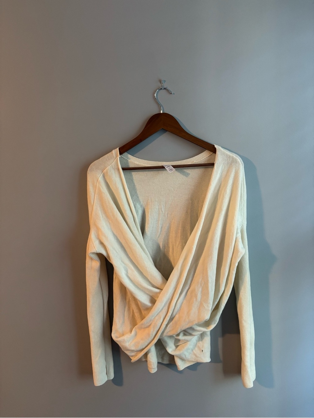 Athleta Cream Draped Wrap-Front Long Sleeve Top